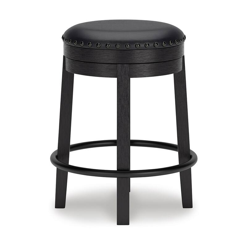Becy Counter Height Swivel Stool, 24 Inch, Black Faux Leather Seat