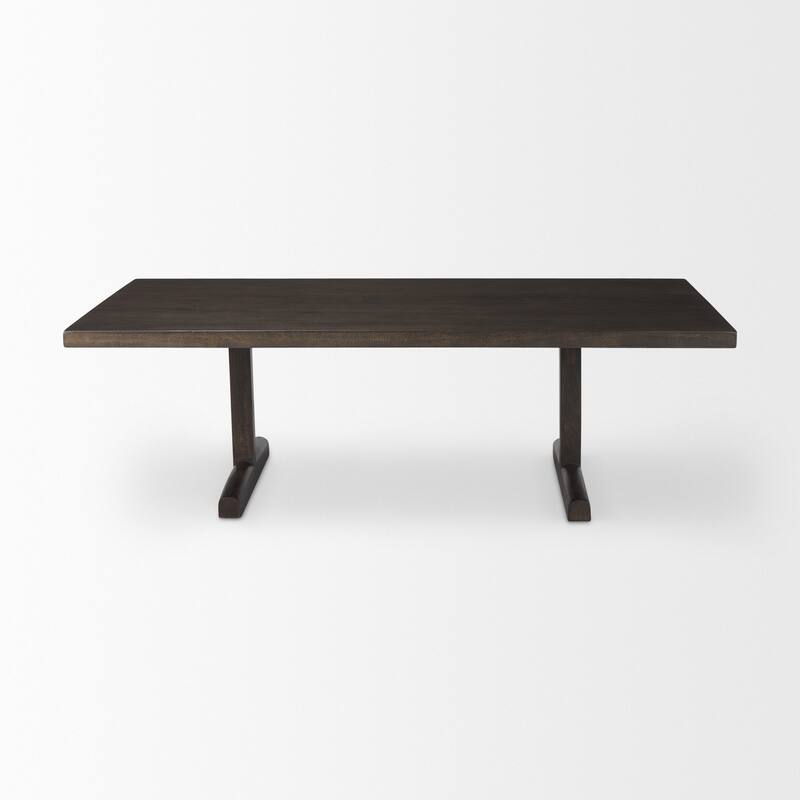 HomeRoots 55" Dark Brown Solid Wood Double Pedestal Coffee Table - 55' X '17' X '30