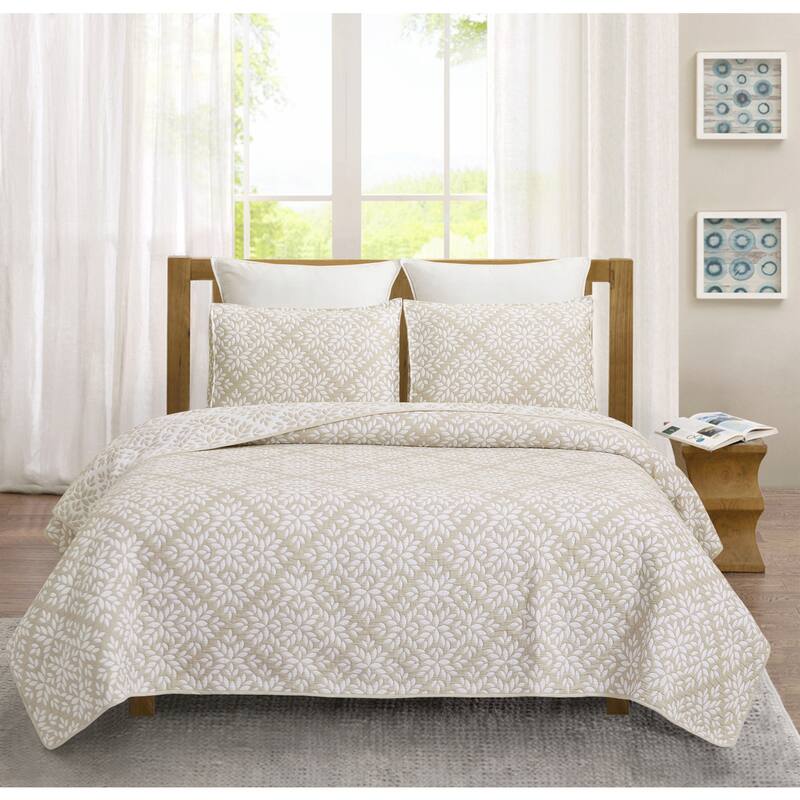 Leaves Jacquard Cotton Cover Quilt Set - Reversible and Machine Washable
