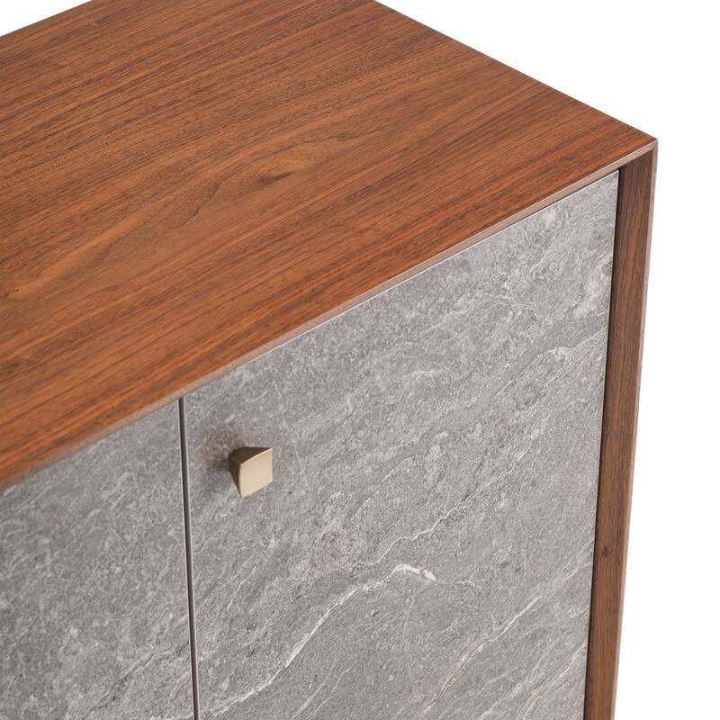 Studio London Celeste Walnut Sideboard with Ceramic Stone Doors Brass Metal Base