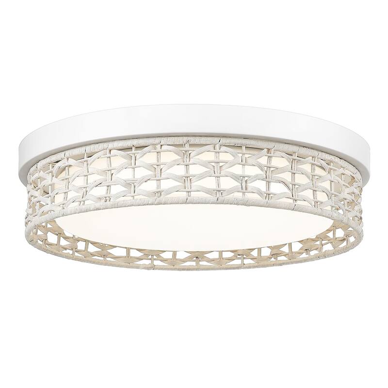 32W LED 15.7'' Rattan Flush Mount Ceiling Light 3000K/3500K/4000K/5100K/6500K - White