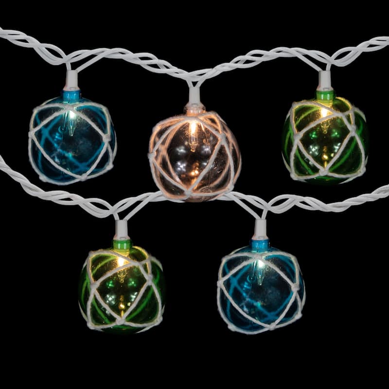 10ct White Twine Wrapped Multi-Color Ball Christmas Light Set 6ft Green Wire - 6'