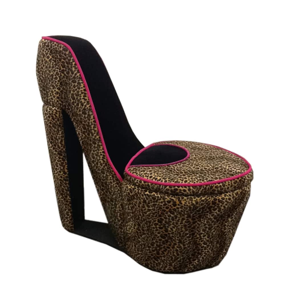 Animal Print High Heel Shaped Chair with Storage, Brown and Black