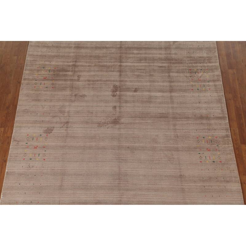 Beige Gabbeh Area Rug Hand-Knotted Wool Carpet - 7'9" x 9'8"