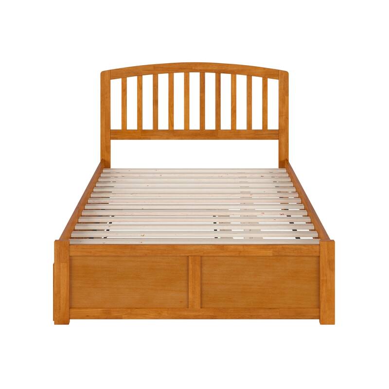 Solid Wood Platform Bed with Trundle - Full Size Bed Frame & Footboard - Light Toffee Finish