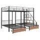 preview thumbnail 3 of 13, Stairway Full Over Twin Triple Bunk Bed with Storage Drawers, Metal Structure Bedframe w/Safety Guardrails, Save Space, Black