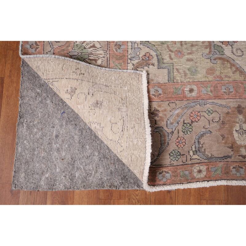 Brown Tabriz Persian Vintage Area Rug Hand-Knotted Wool Carpet - 8'0" x 10'11"
