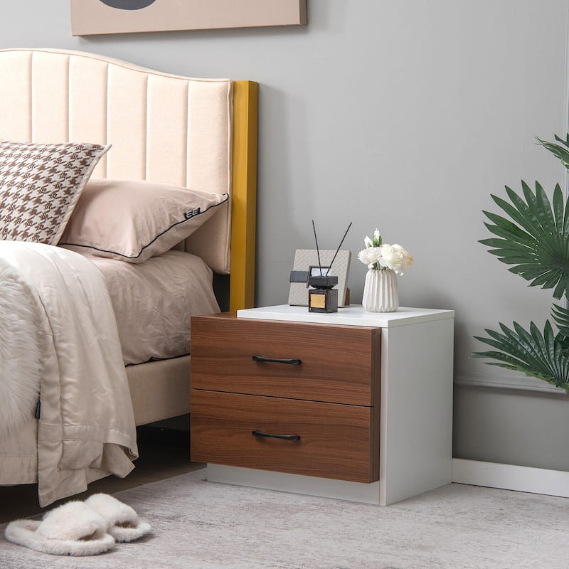 Gymax 2PCS Nightstand Bedside Side End Table w/ 2 Drawers for Bedroom