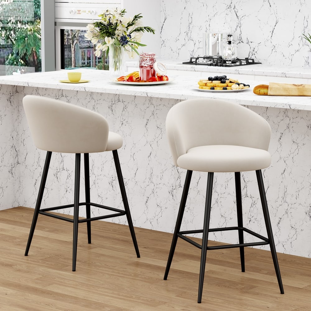 Upholstered Counter & Bar Stools With Metal Frame, Bar Chairs for Kitchen lsland with back and footrest