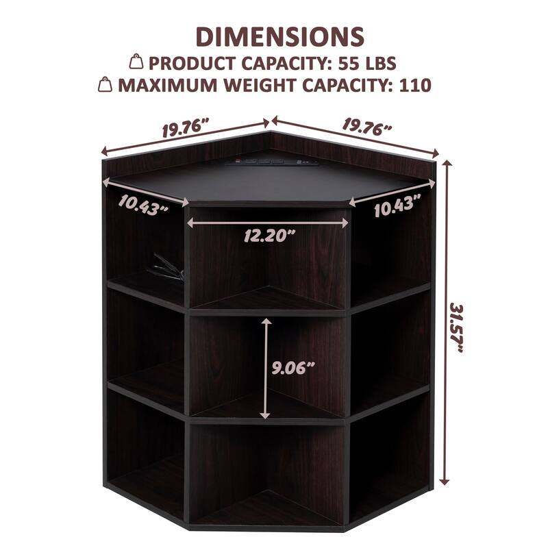 Corner Shelf with USB Ports and Outlets Cubby Storage Organizer