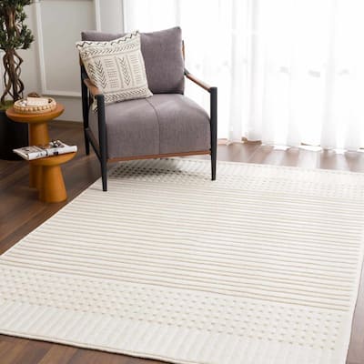 Hauteloom Rhun Living Room, Bedroom Machine Washable Area Rug - White, Off White - 2' x 2'10"