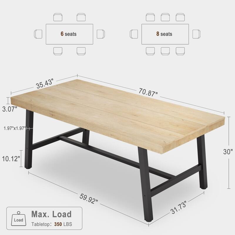 71 Inch Rectangular Dining Table, with Adjustable Feet