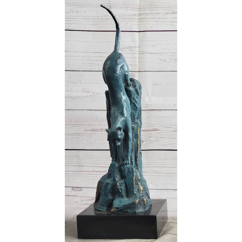 Handcrafted Bronze Statue Of A Pouncing Cougar By Milo Wildlife Sculpture Figure