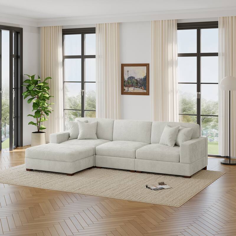 Modern Oversized Chenille Modular Sectional Sofa with Ottoman