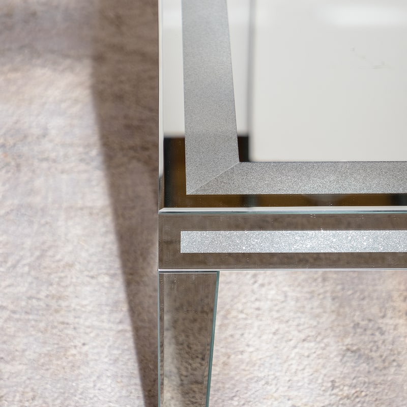 Silver Coffee Table with Crushed Crystal Border - Glam Modern Living Room Piece