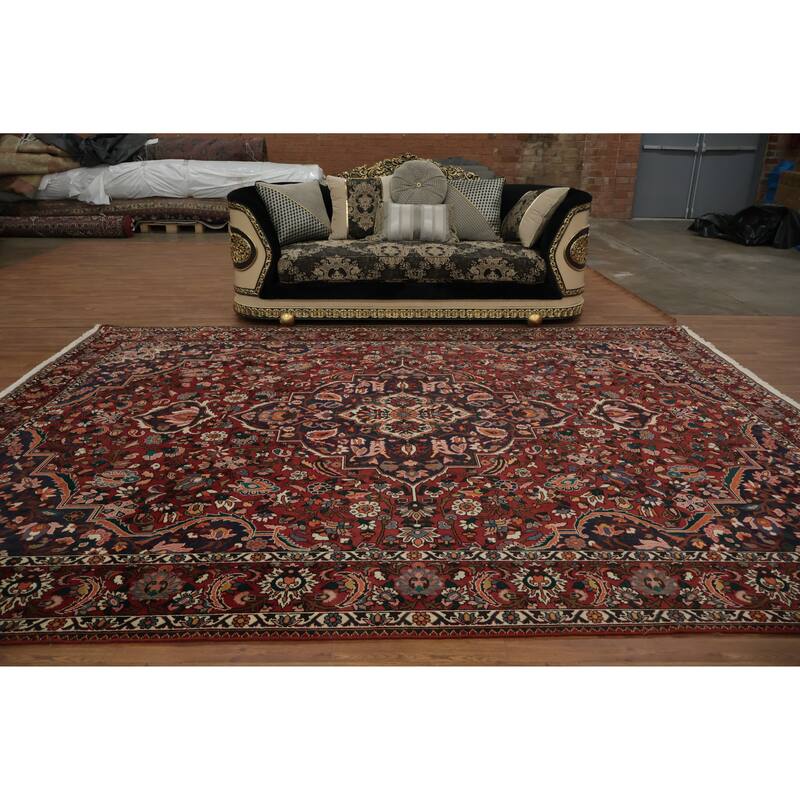 Hand Knotted Oriental 100% Wool Carpet Traditional Geometric Red Bakhtiari Area Rug - 12' 10'' X 9' 9''
