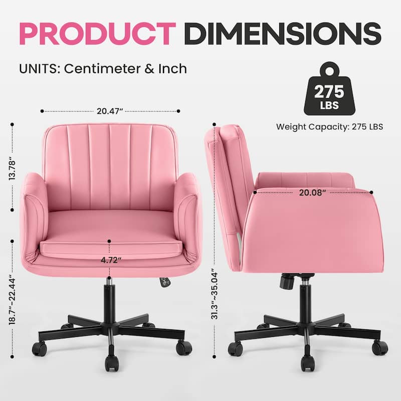 BOSSIN Criss Cross Office Chair with Arms and Wheels - Adjustable Swivel PU Leather Desk Chair for Makeup Vanity, Bedroom