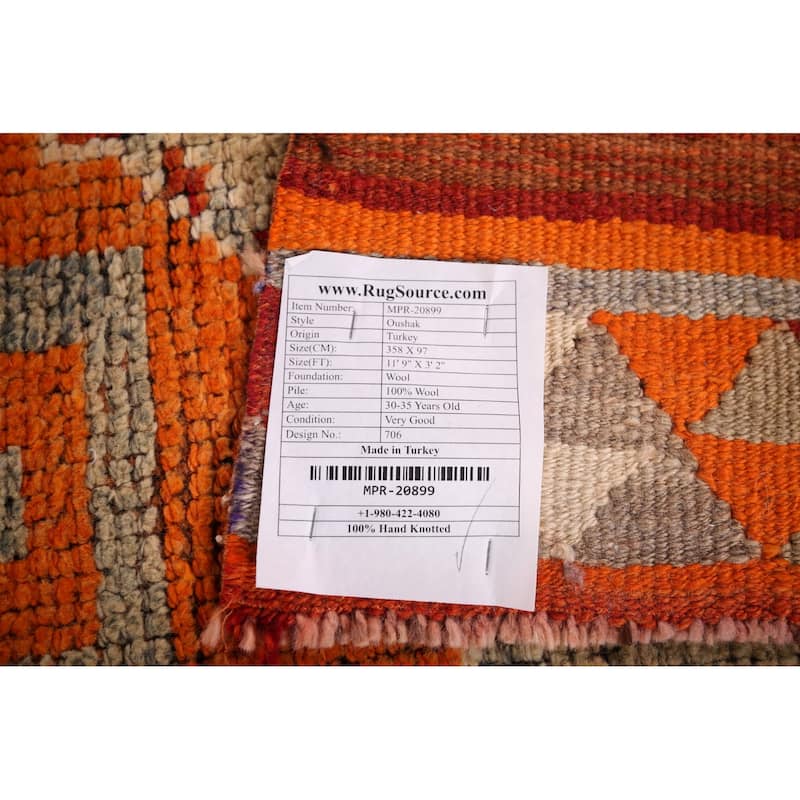 Transitional Oushak Oriental Vintage Runner Rug Handmade Wool Carpet - 3'2"x 11'9"