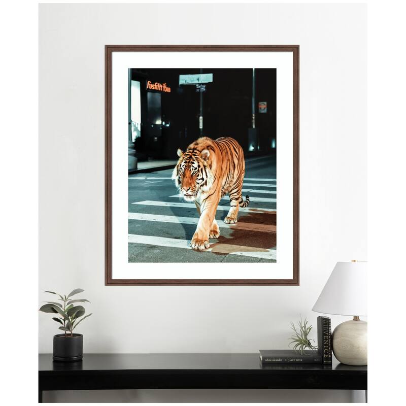 Kate and Laurel Framed Art Tiger in the City at Night 2 by Michael Schauer