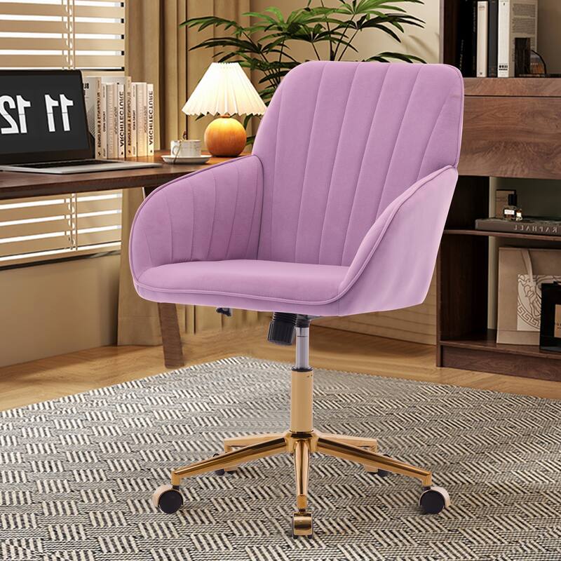 Adjustable Velvet Office Chair with Wheels, Ergonomic Swivel Study Desk Chair, Upholstered Task Chair with Backrest Seat
