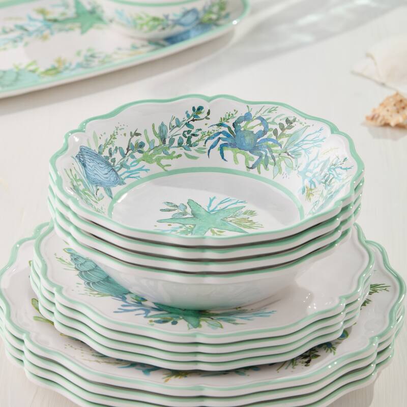 Certified International Sea Glass Melamine 12 Piece Dinnerware Set, Service for Four - 11.00"L x 11.00"W x 0.50"H