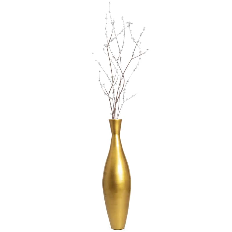 Tall Modern Bamboo Narrow Trumpet Floor Vase - Elegant Home Decoration, Modern Accent Piece, Living Room Decor, Bamboo Art - Gold Small