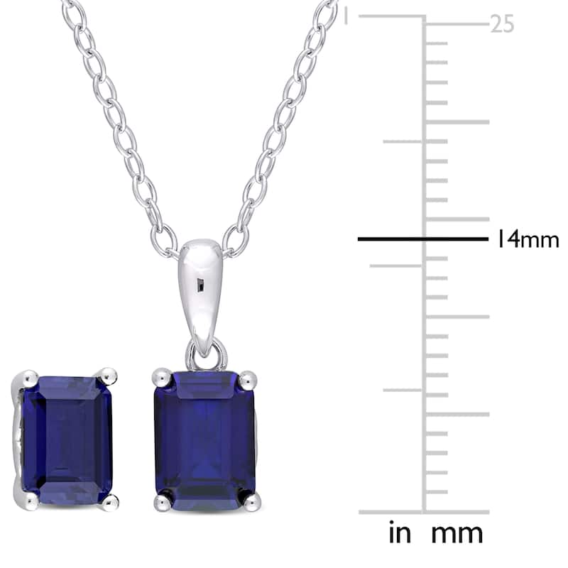 Miadora 4 3/4ct TGW Emerald-Cut & Octagon Created Blue Sapphire Necklace & Earrings Set Sterling Silver