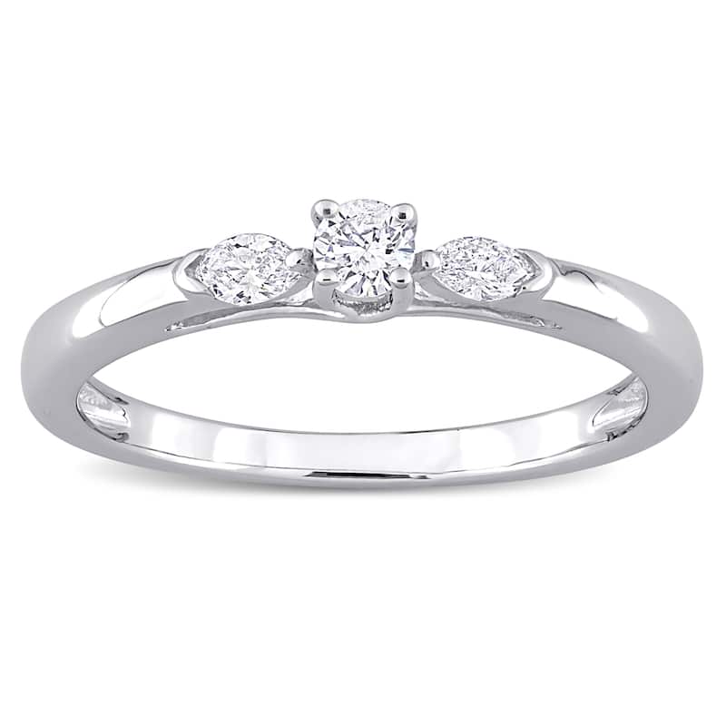 Miadora 10k White Gold 1/4ct TDW Marquise & Round-cut Diamond 3-Stone Engagement Ring