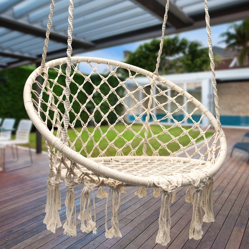 Indoor/Outdoor Macrame Hammock Chair Swing - Off white
