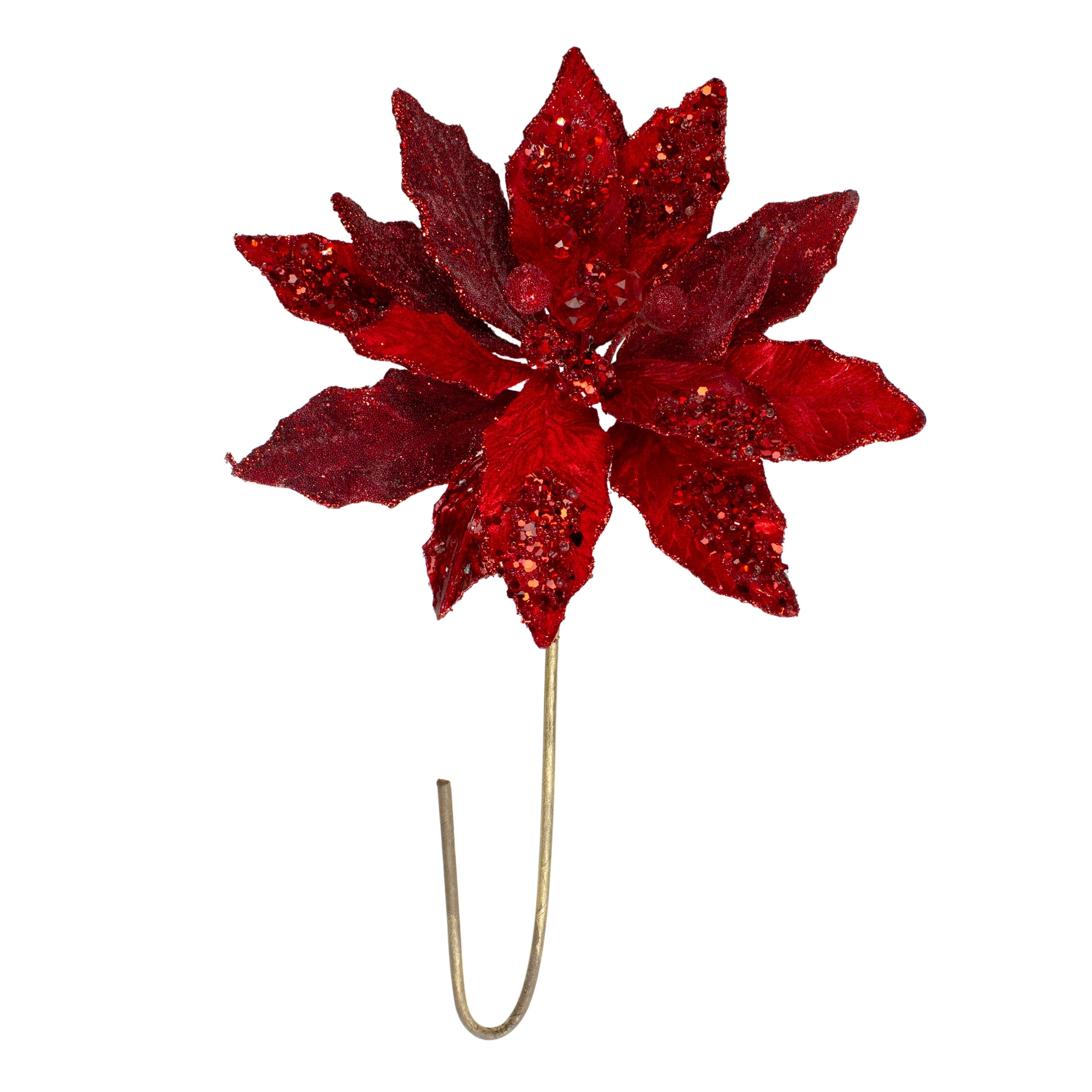 21” Red and White Poinsettia Stem with Red Berries