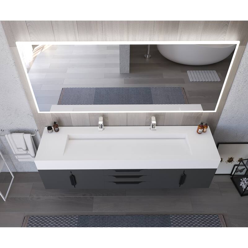 Nile 72" Wall Mounted Bathroom Vanity Set w/ White Top