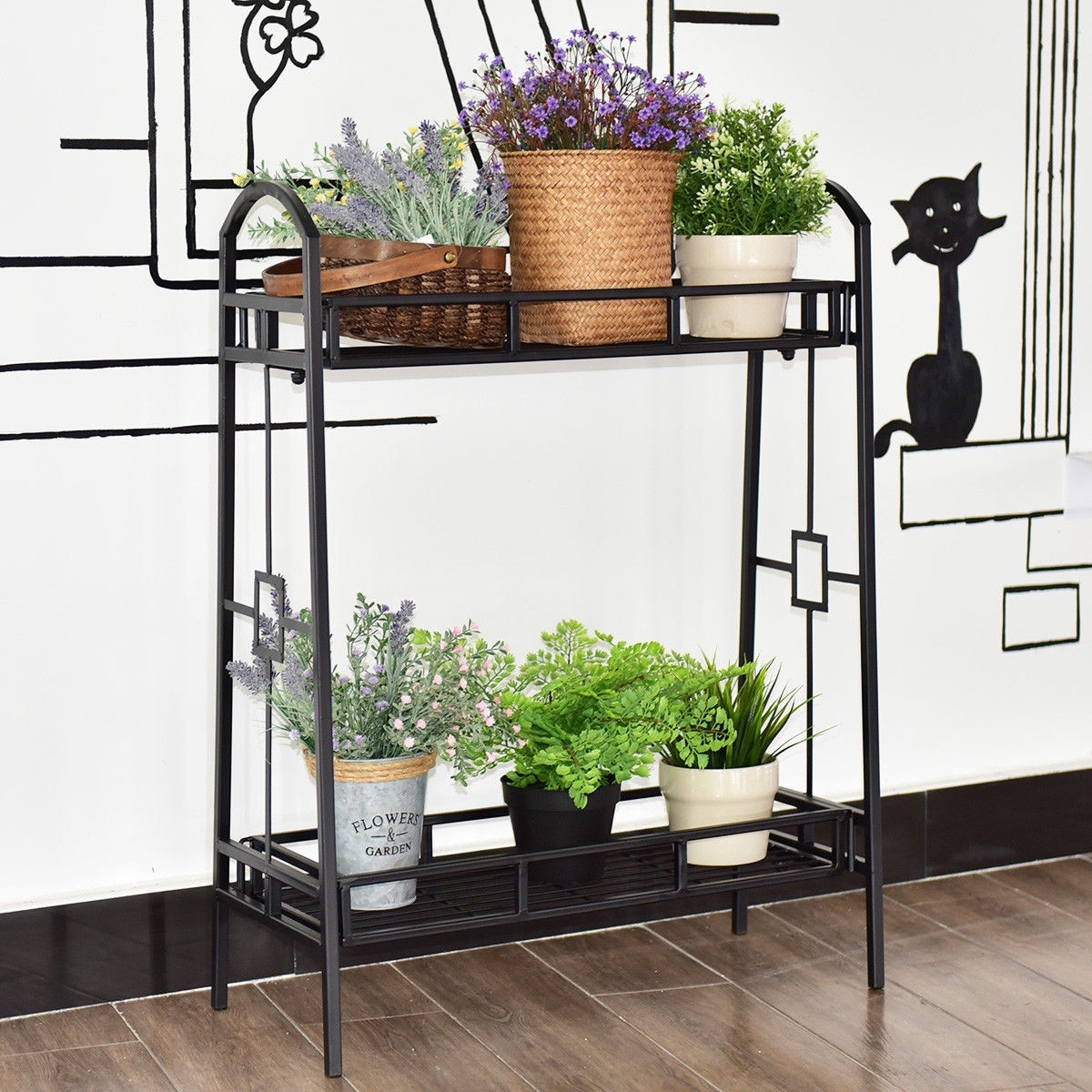Shop Costway Heavy Duty 2 Tier Metal Flower Pot Rack Plant Display