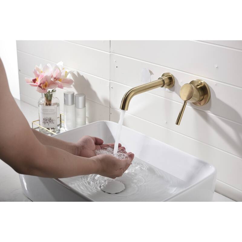 Wall Mounted Bathroom Sink Single Handle Faucet with Pop Up Drain, Silent Splash Proof, No Overflow, Easy Clean