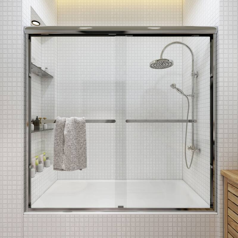 TOOLKISS Double Sliding Bathtub Shower Door - 56-60 inch.W x 58 inch.H - 56-60 inch.W x 58 inch.H - Chrome