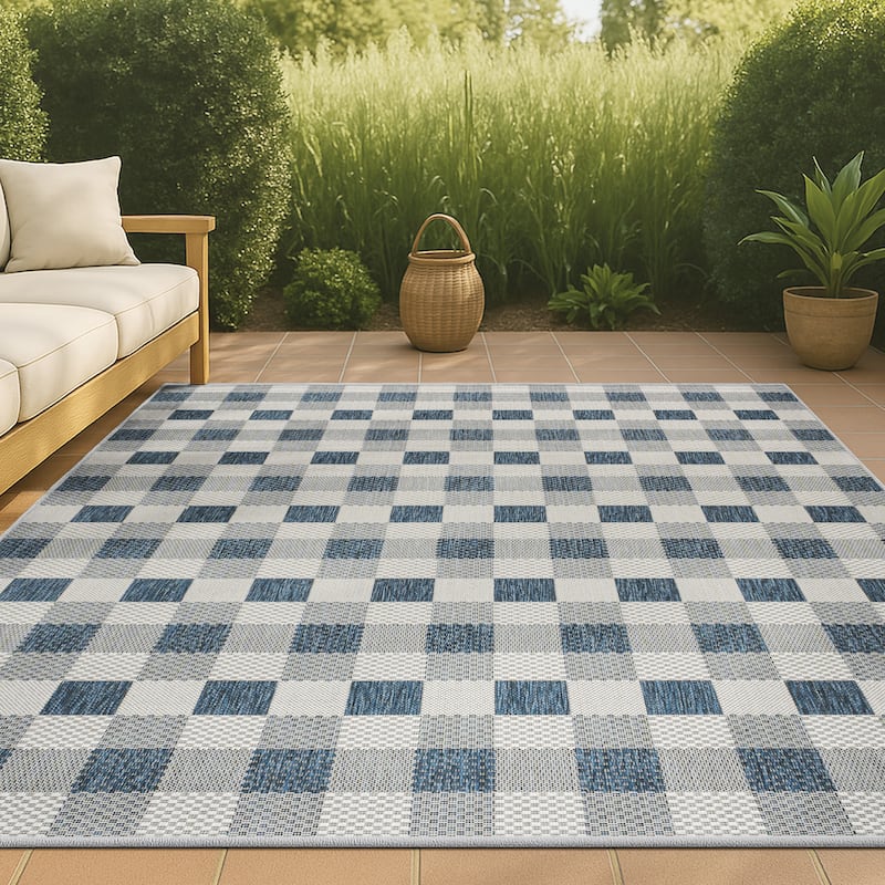 JONATHAN Y Biot Traditional Geometric Bold Gingham Black/Cream Indoor/Outdoor Area Rug