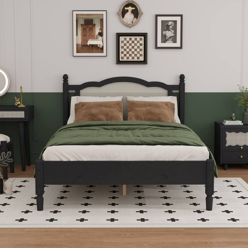 Wooden Platform Bed - Black - Full