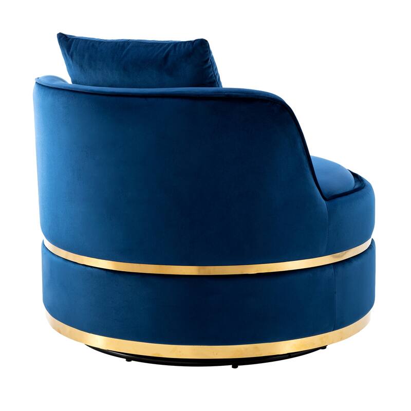 360° Swivel Accent Chair, Velvet Round Barrel Chair, Leisure Sofa Chair with Gold Rim Base, Padded Seat & Throw Pillows