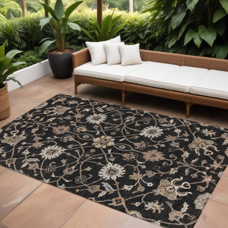 HomeRoots Floral Traditional Rectangle Outdoor Rug - 10' X 14'