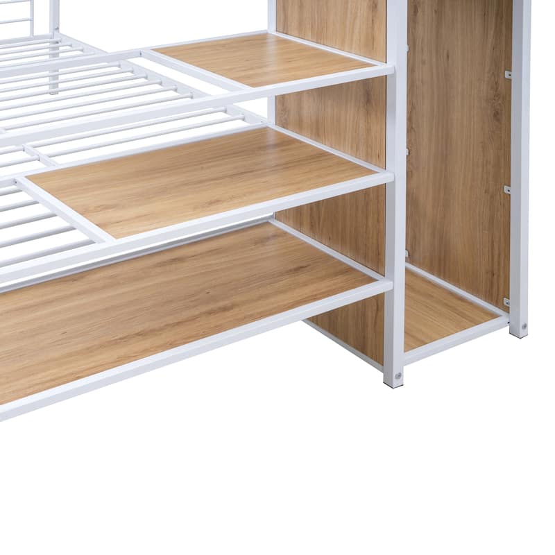 Metal Bunk Bed with Storage Ladder & Wardrobe