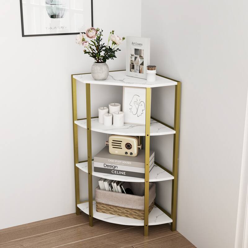 4-Tier Corner Open Shelf,Bookcase Freestanding Shelving Unit,Plant Stand Small Bookshelf for Living Room