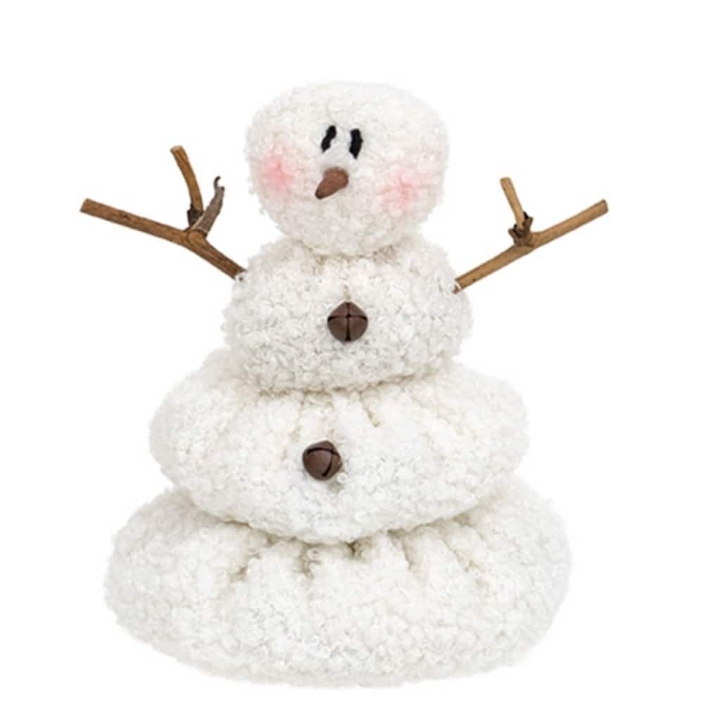 White Sherpa Melting Snowman Plush Figure Winter Shelf Decor - 4" x 4" x 6"