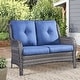 preview thumbnail 1 of 22, Outdoor Furniture Loveseat Couch High Back Wicker Sofa Blue - Grey