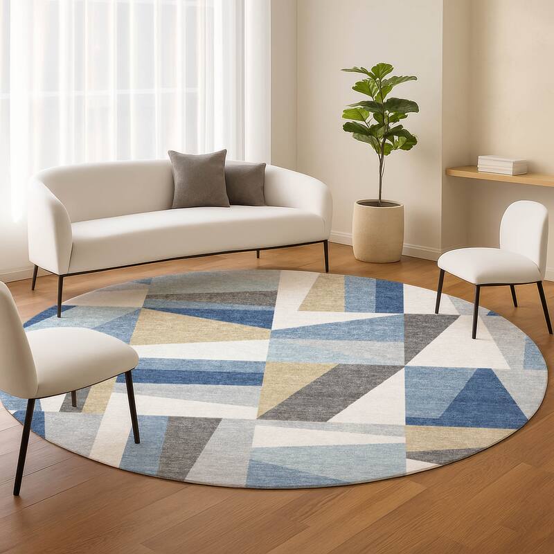 Machine Washable Indoor/ Outdoor Contemporry Mosaic Chantille Rug