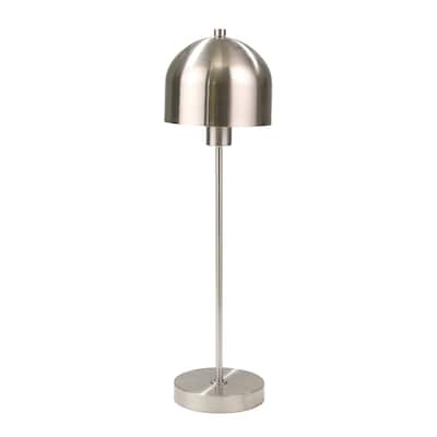 25 Inch Metal Mushroom Table Lamp with Round Base, Silver