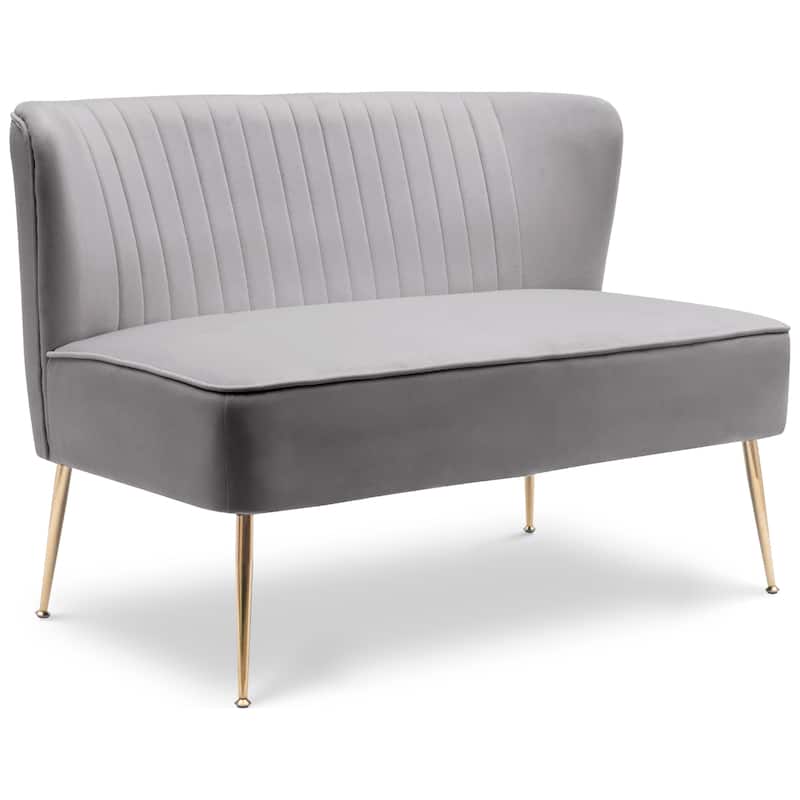 Farrah Upholstered Velvet Polyester 46" Wide Loveseat - Armless/ Scalloped Back