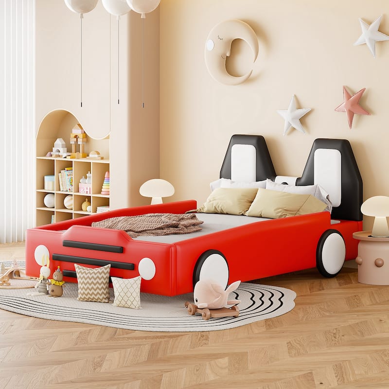 Twin Size Race Car-Shaped Platform Bed with Wheels