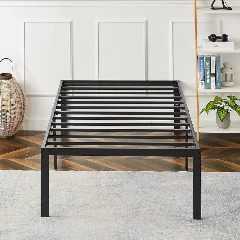 VECELO Bed Frames No Box Spring Needed, Heavy Duty Metal Platform with Steel Slat, Easy Assembly, Black - 18''H - Twin