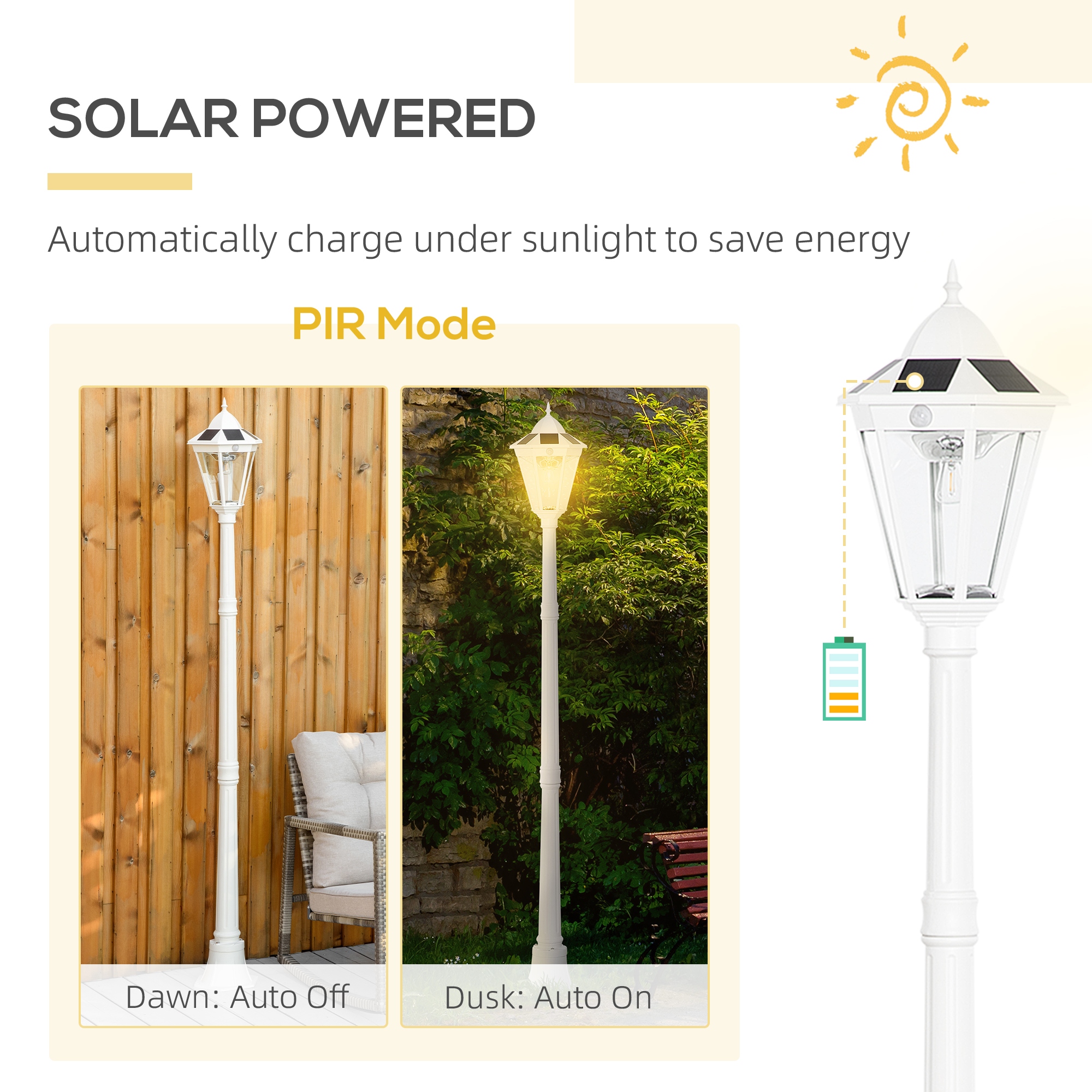 Outsunny 79 Outdoor Solar Lamp Post Lights Waterproof Aluminum Vintage Streetlight with Auto Sensor Control On Sale Bed Bath Beyond 35531886