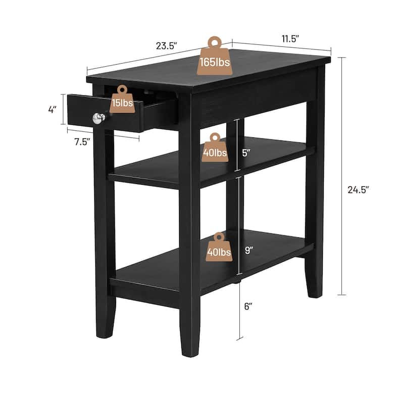Gymax 2PCS 3-Tier End Table Sofa Side Table Nightstand w/ Shelf & - 23.5'' (L) x 11.5'' (W) x 24.5'' (H)