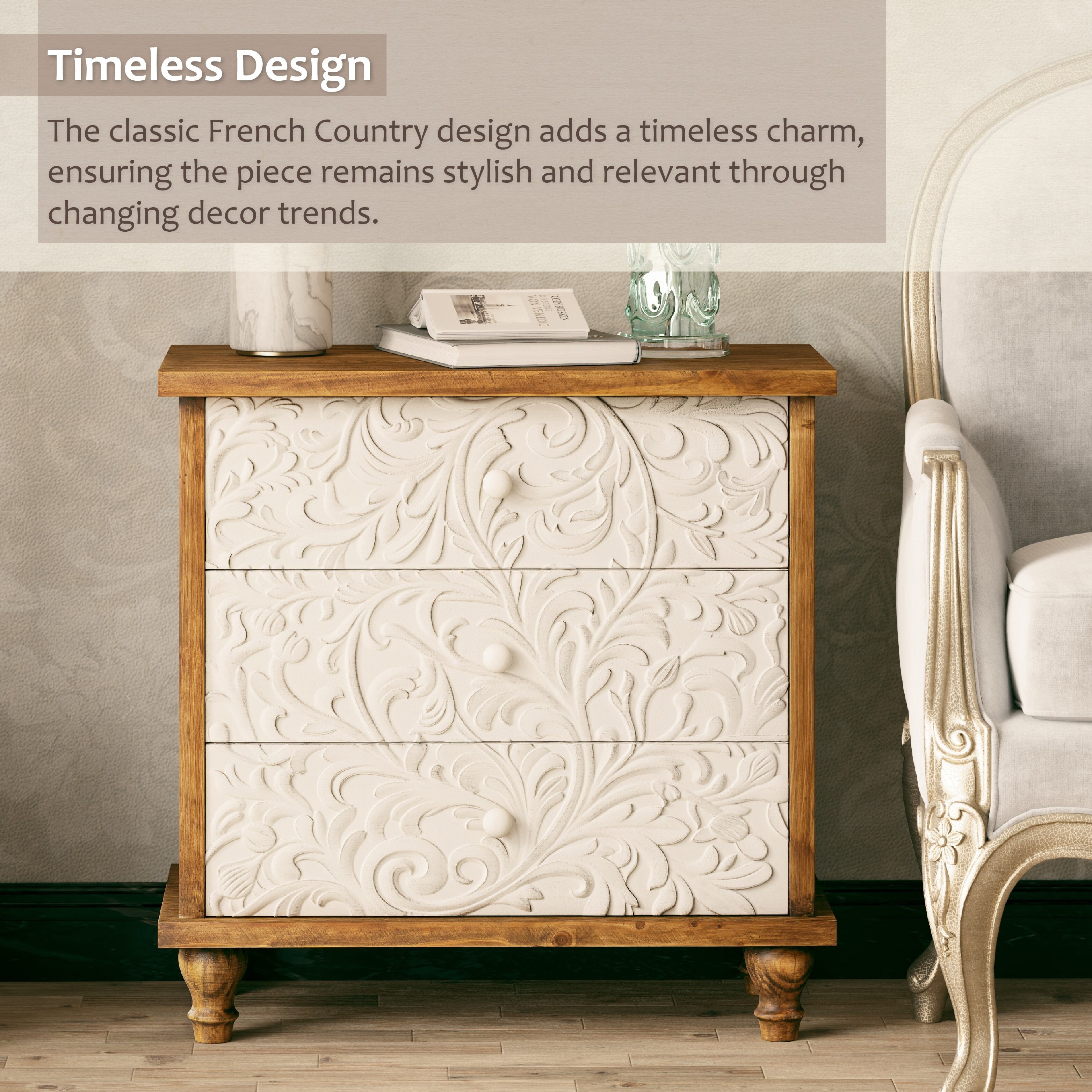 COZAYH 3 Drawer Farmhouse Nightstand with Embossed Weathered COZAYH 3 Drawer Farmhouse Nightstand with Embossed Weathered